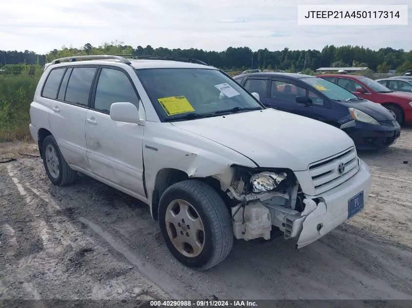 2005 Toyota Highlander Limited VIN: JTEEP21A450117314 Lot: 40290988