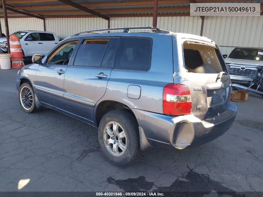 2005 Toyota Highlander V6 VIN: JTEGP21A150049613 Lot: 40301546