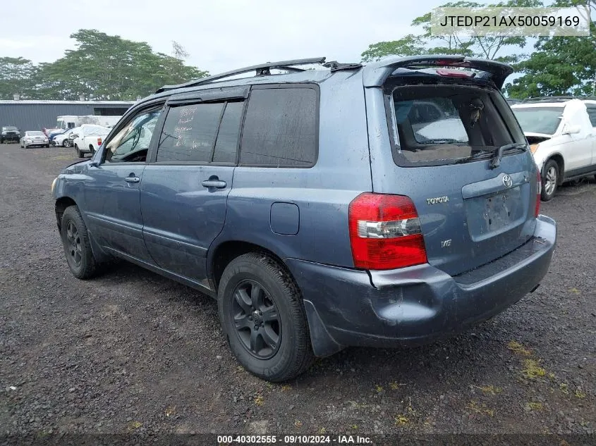 2005 Toyota Highlander Limited V6/V6 VIN: JTEDP21AX50059169 Lot: 40302555