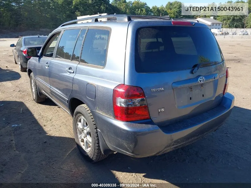 2005 Toyota Highlander V6 VIN: JTEDP21A150043961 Lot: 40309335