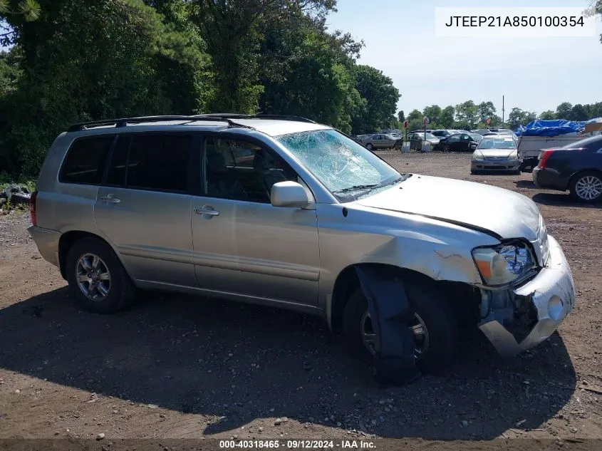 2005 Toyota Highlander V6 VIN: JTEEP21A850100354 Lot: 40318465