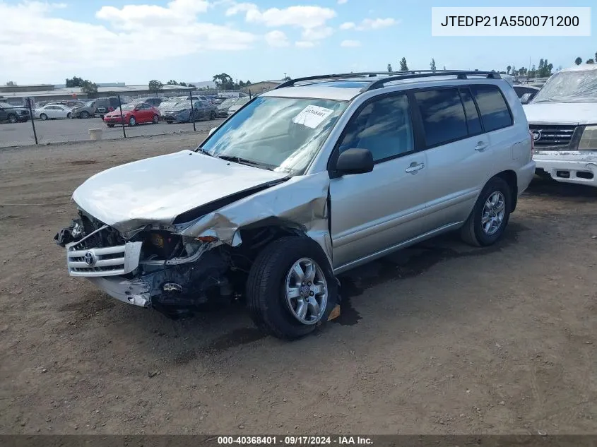 2005 Toyota Highlander V6 VIN: JTEDP21A550071200 Lot: 40368401