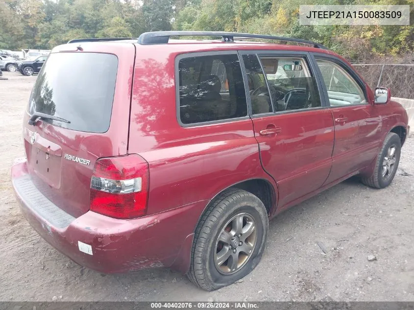 2005 Toyota Highlander V6 VIN: JTEEP21A150083509 Lot: 40402076