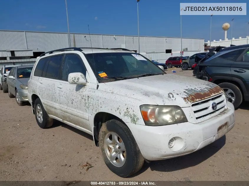 2005 Toyota Highlander VIN: JTEGD21AX50118016 Lot: 40412783