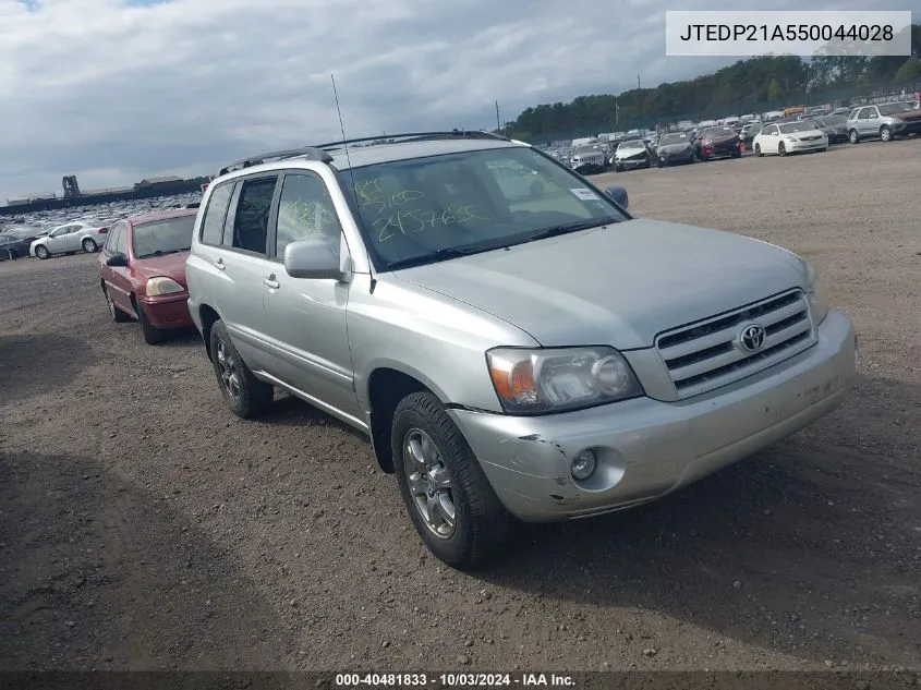 2005 Toyota Highlander V6 VIN: JTEDP21A550044028 Lot: 40481833