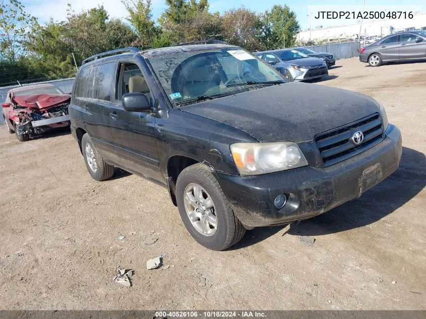 2005 Toyota Highlander V6 VIN: JTEDP21A250048716 Lot: 40526106