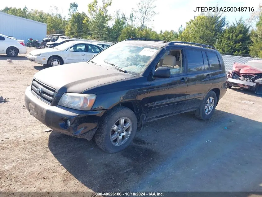 2005 Toyota Highlander V6 VIN: JTEDP21A250048716 Lot: 40526106