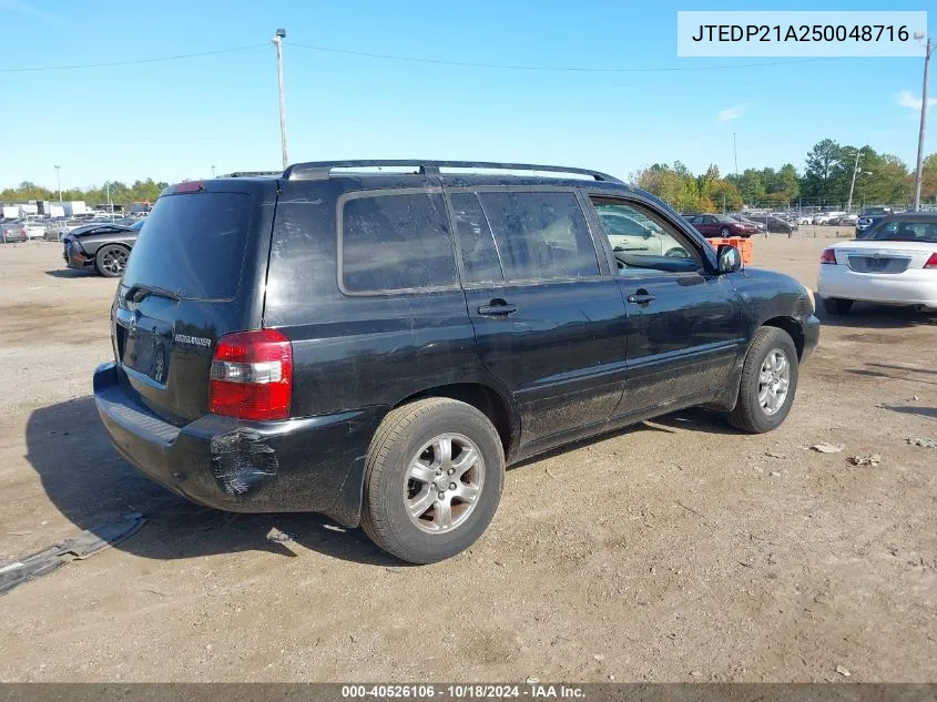 2005 Toyota Highlander V6 VIN: JTEDP21A250048716 Lot: 40526106