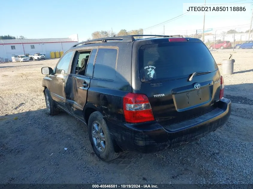 2005 Toyota Highlander VIN: JTEGD21A850118886 Lot: 40546581