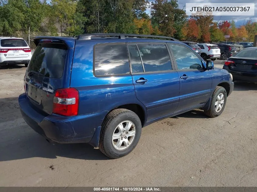 2005 Toyota Highlander VIN: JTEHD21A050037367 Lot: 40581744