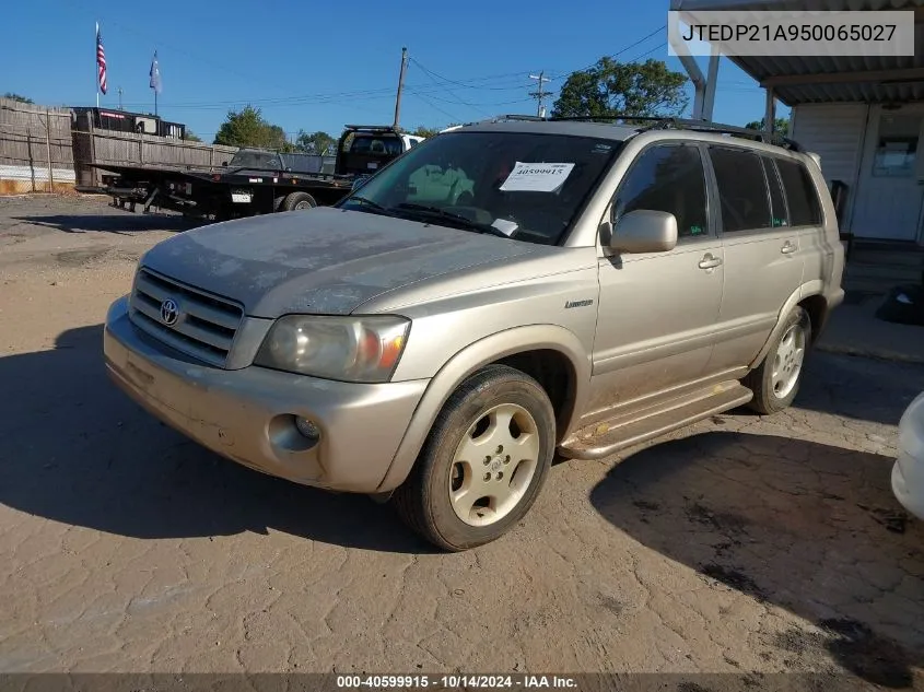 2005 Toyota Highlander Limited V6 VIN: JTEDP21A950065027 Lot: 40599915