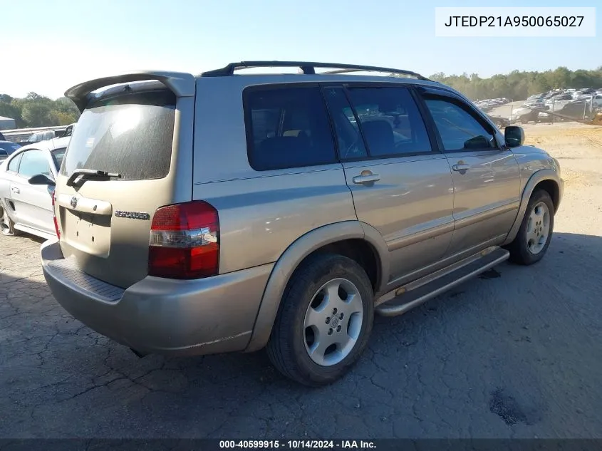 2005 Toyota Highlander Limited V6 VIN: JTEDP21A950065027 Lot: 40599915