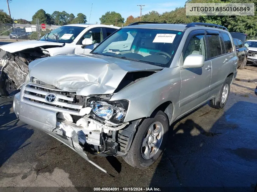 2005 Toyota Highlander VIN: JTEGD21A850106849 Lot: 40604091