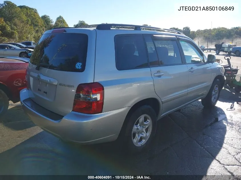 2005 Toyota Highlander VIN: JTEGD21A850106849 Lot: 40604091