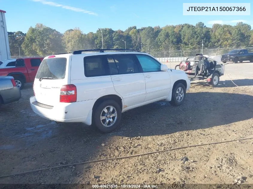 2005 Toyota Highlander V6 VIN: JTEGP21A150067366 Lot: 40621530