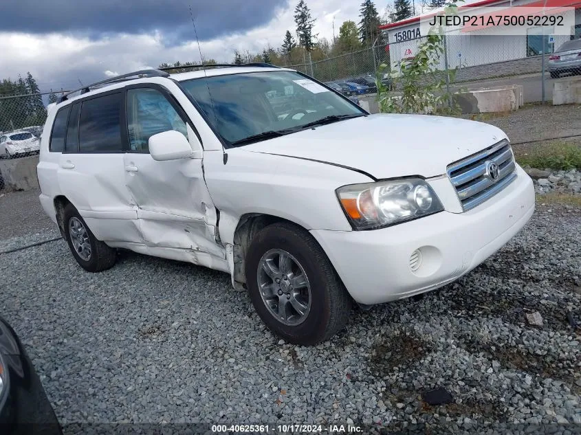 2005 Toyota Highlander V6 VIN: JTEDP21A750052292 Lot: 40625361