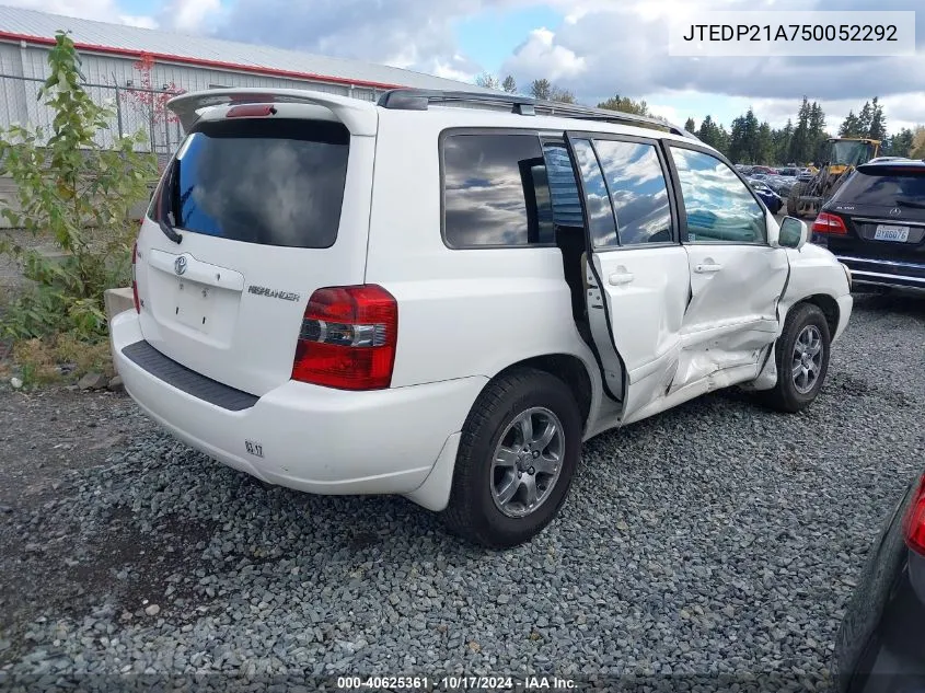 2005 Toyota Highlander V6 VIN: JTEDP21A750052292 Lot: 40625361