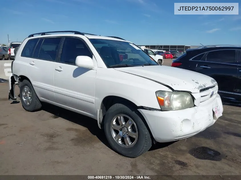 2005 Toyota Highlander V6 VIN: JTEDP21A750062997 Lot: 40691219