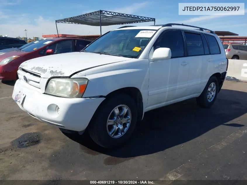 2005 Toyota Highlander V6 VIN: JTEDP21A750062997 Lot: 40691219