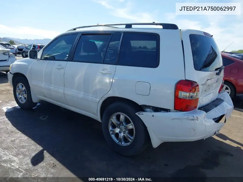 2005 Toyota Highlander V6 VIN: JTEDP21A750062997 Lot: 40691219