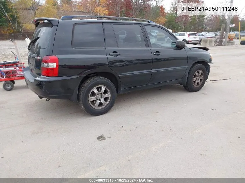 2005 Toyota Highlander V6 VIN: JTEEP21A950111248 Lot: 40693916