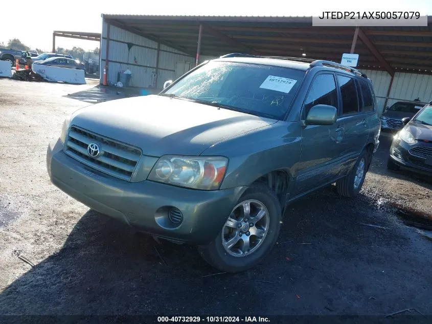 2005 Toyota Highlander V6 VIN: JTEDP21AX50057079 Lot: 40732929