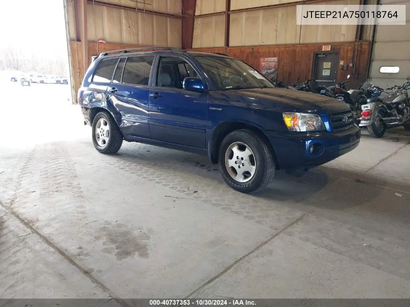 2005 Toyota Highlander Limited V6 VIN: JTEEP21A750118764 Lot: 40737353