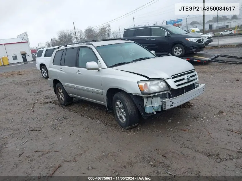 2005 Toyota Highlander V6 VIN: JTEGP21A850084617 Lot: 40775063