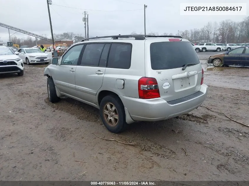 2005 Toyota Highlander V6 VIN: JTEGP21A850084617 Lot: 40775063