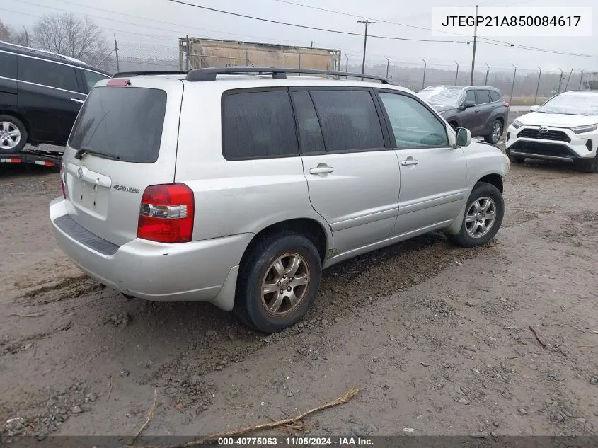 2005 Toyota Highlander V6 VIN: JTEGP21A850084617 Lot: 40775063