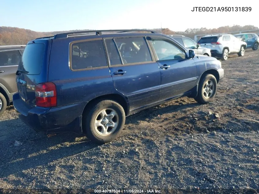 2005 Toyota Highlander VIN: JTEGD21A950131839 Lot: 40797504