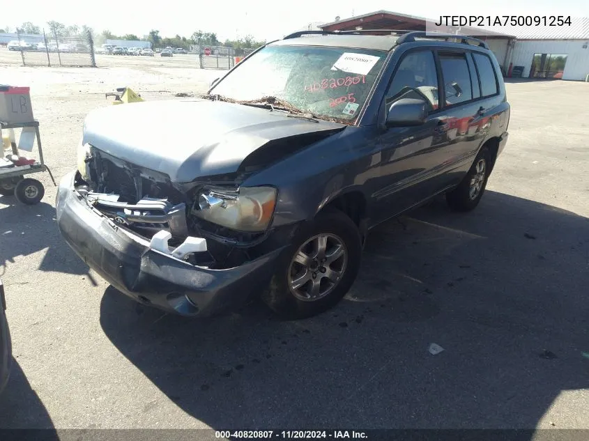 2005 Toyota Highlander V6 VIN: JTEDP21A750091254 Lot: 40820807