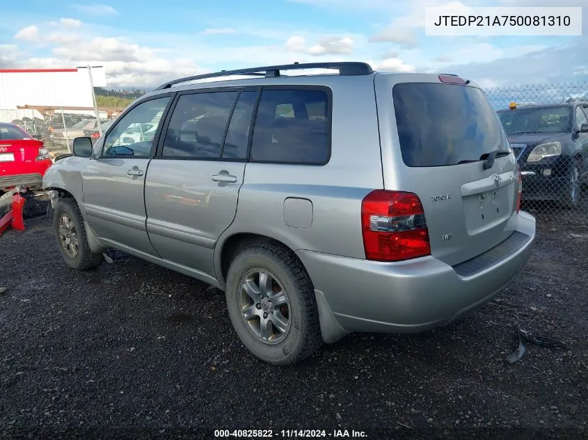 2005 Toyota Highlander V6 VIN: JTEDP21A750081310 Lot: 40825822