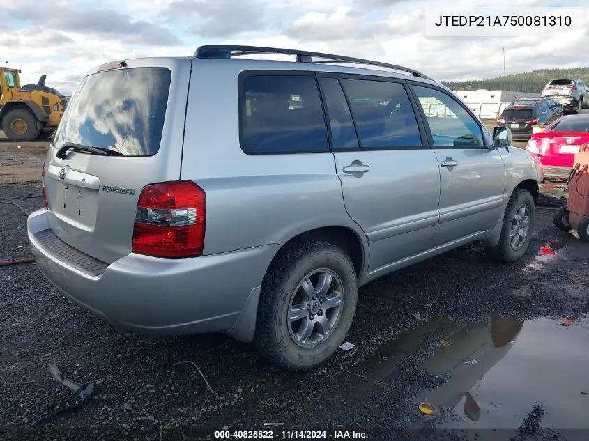 2005 Toyota Highlander V6 VIN: JTEDP21A750081310 Lot: 40825822