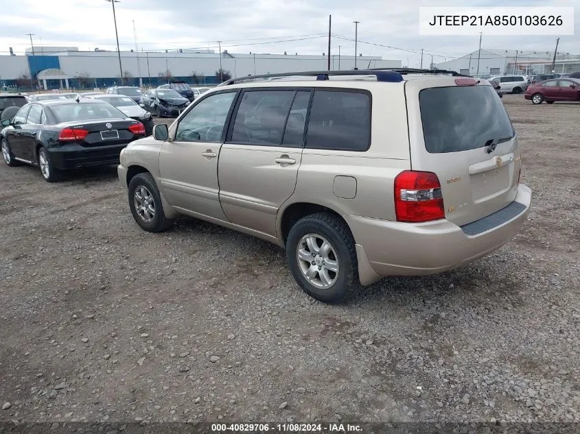 2005 Toyota Highlander V6 VIN: JTEEP21A850103626 Lot: 40829706