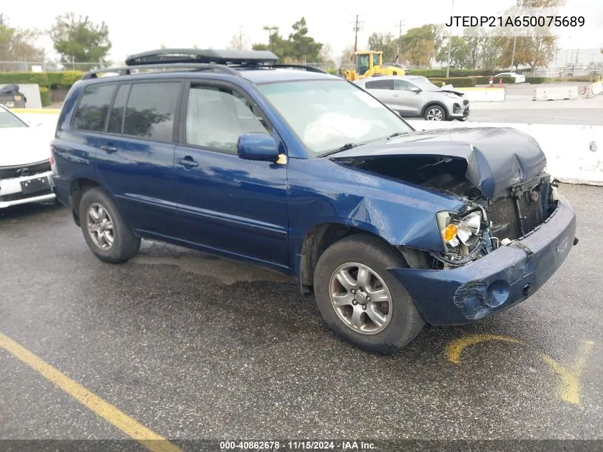 2005 Toyota Highlander V6 VIN: JTEDP21A650075689 Lot: 40862678