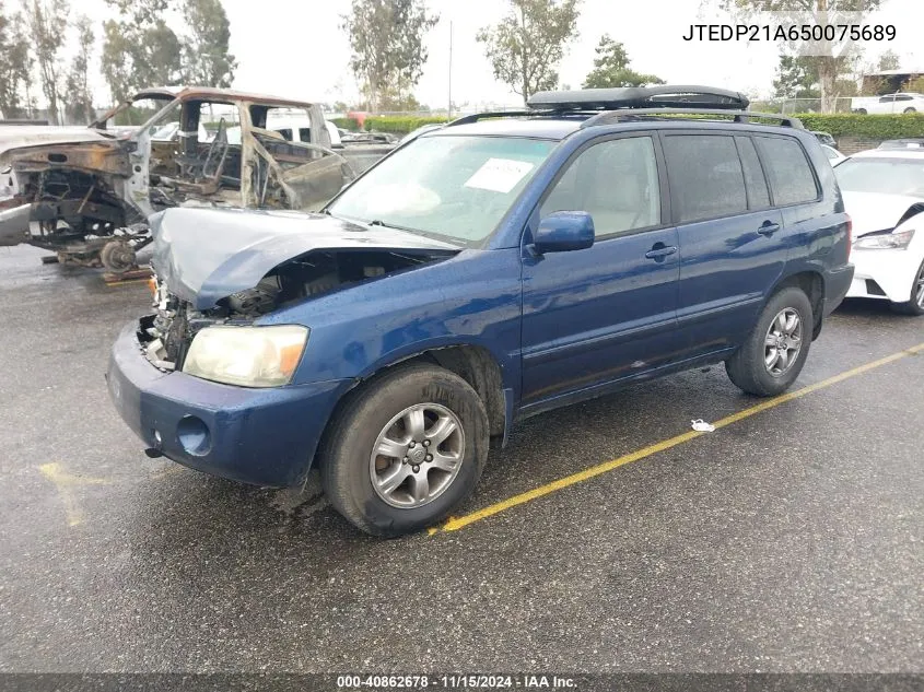 2005 Toyota Highlander V6 VIN: JTEDP21A650075689 Lot: 40862678