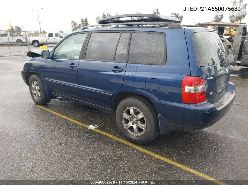 2005 Toyota Highlander V6 VIN: JTEDP21A650075689 Lot: 40862678