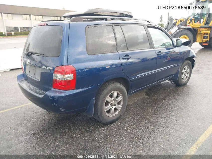 2005 Toyota Highlander V6 VIN: JTEDP21A650075689 Lot: 40862678