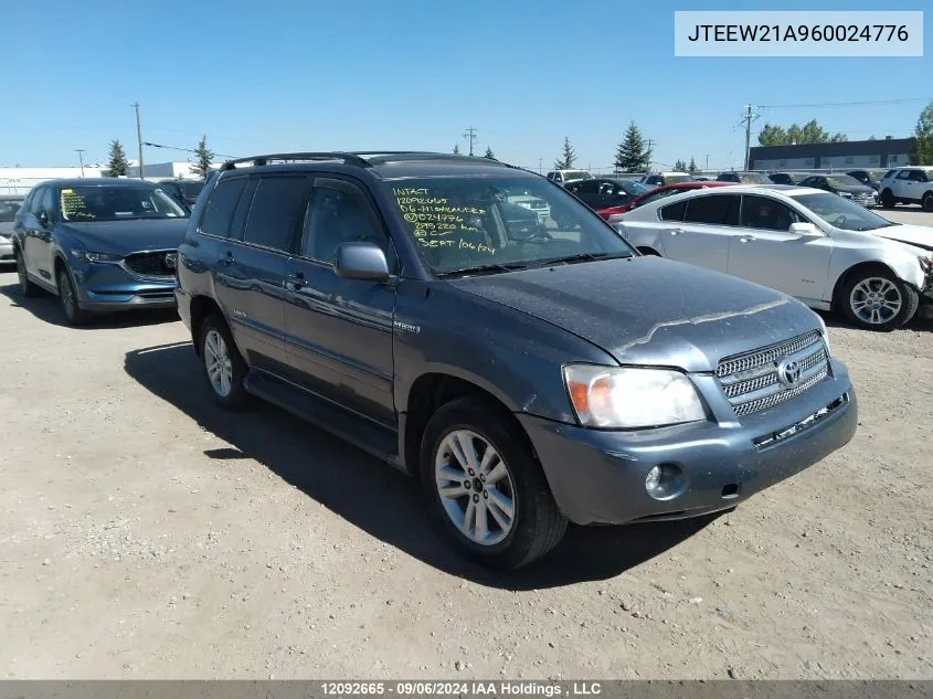 2006 Toyota Highlander Hybrid Hybrid VIN: JTEEW21A960024776 Lot: 12092665