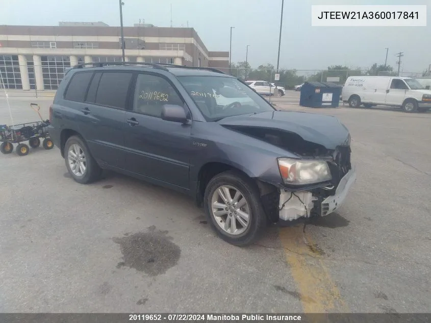 2006 Toyota Highlander VIN: JTEEW21A360017841 Lot: 20119652