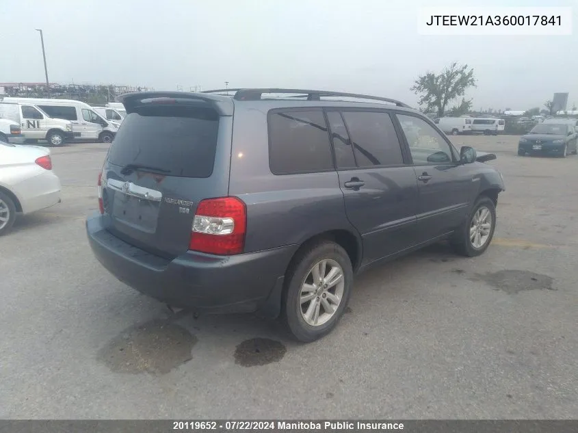 2006 Toyota Highlander VIN: JTEEW21A360017841 Lot: 20119652