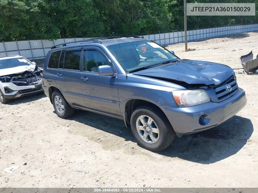 2006 Toyota Highlander V6 VIN: JTEEP21A360150029 Lot: 39464063