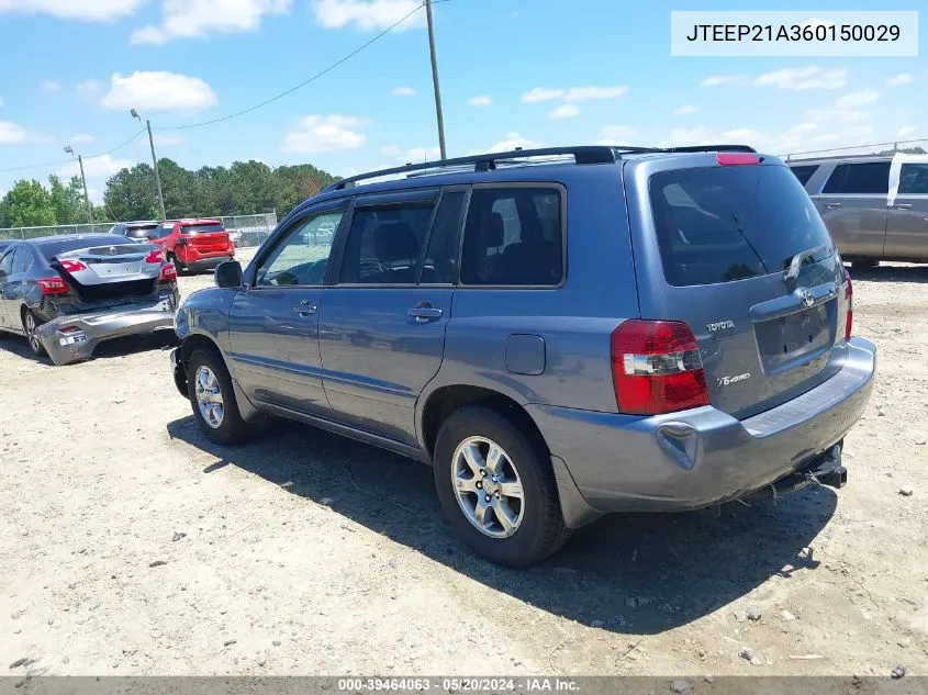 2006 Toyota Highlander V6 VIN: JTEEP21A360150029 Lot: 39464063