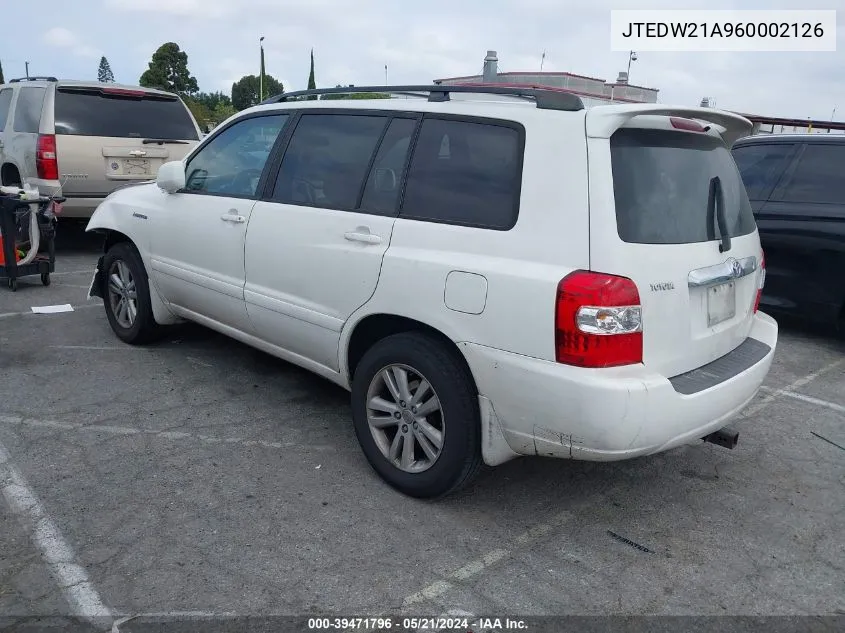 JTEDW21A960002126 2006 Toyota Highlander Hybrid Limited V6