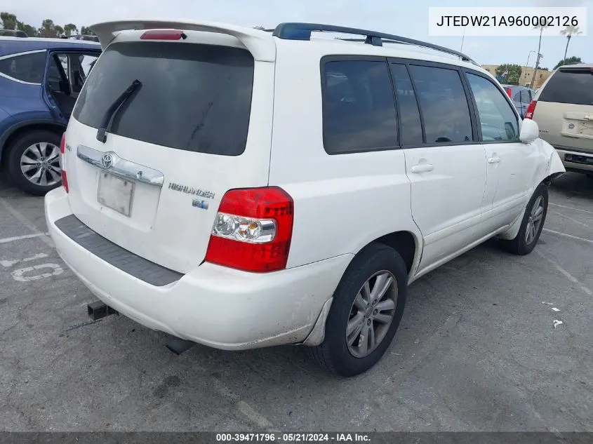 JTEDW21A960002126 2006 Toyota Highlander Hybrid Limited V6