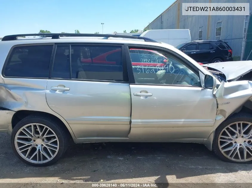 2006 Toyota Highlander Hybrid Limited V6 VIN: JTEDW21A860003431 Lot: 39628140