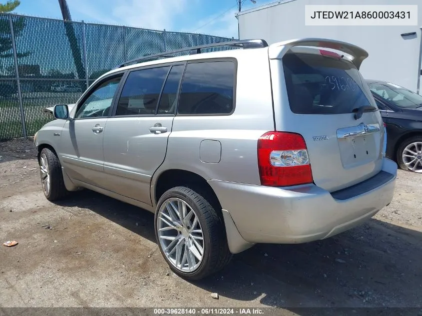 2006 Toyota Highlander Hybrid Limited V6 VIN: JTEDW21A860003431 Lot: 39628140