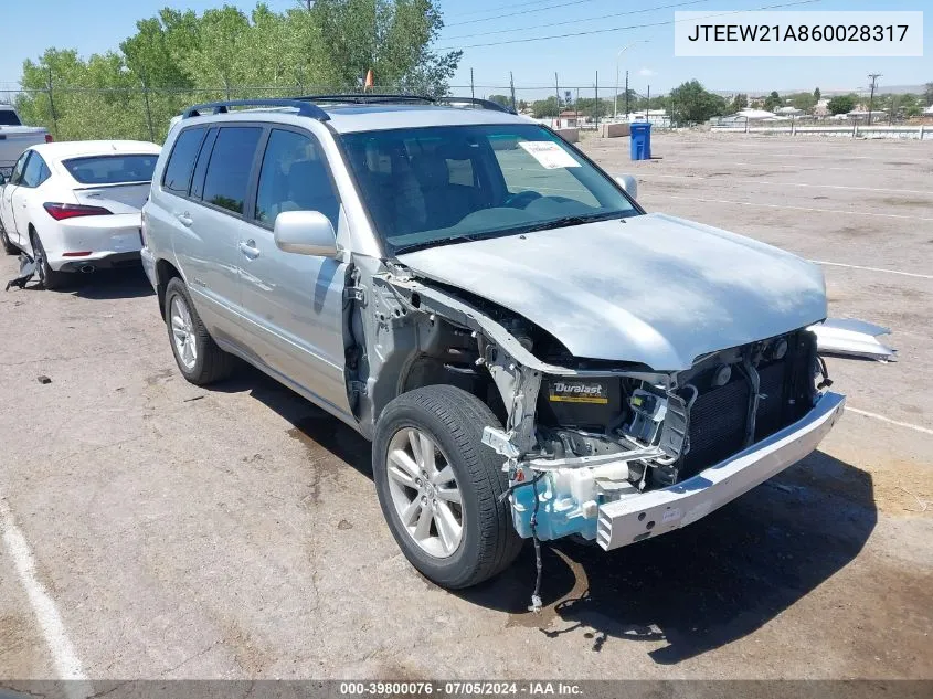 JTEEW21A860028317 2006 Toyota Highlander Hybrid Limited V6