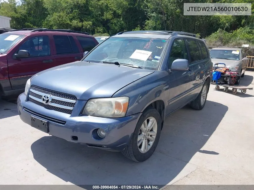 2006 Toyota Highlander Hybrid Limited V6 VIN: JTEDW21A560010630 Lot: 39984054